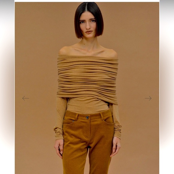 Source unknown Tova Off Shoulder Knit Nude top  contemporary fall casual rare - Picture 1 of 9